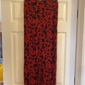 ALICE & OLIVIA Red & Black Embroidered Maxi Skirt with Slit SZ 2